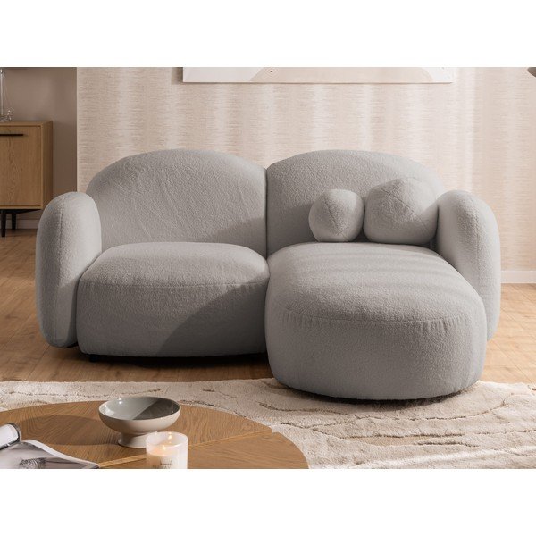 Colțar gri cu tapițerie din țesătură bouclé (cu colț pe partea dreaptă/cu șezlong) Orbit – Ropez-image-1