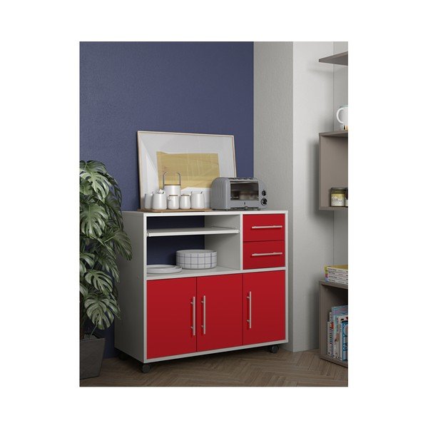 Sistem depozitare pe roți pentru bucătărie, cu rafturi TemaHome Marius, roșu - alb-image-4