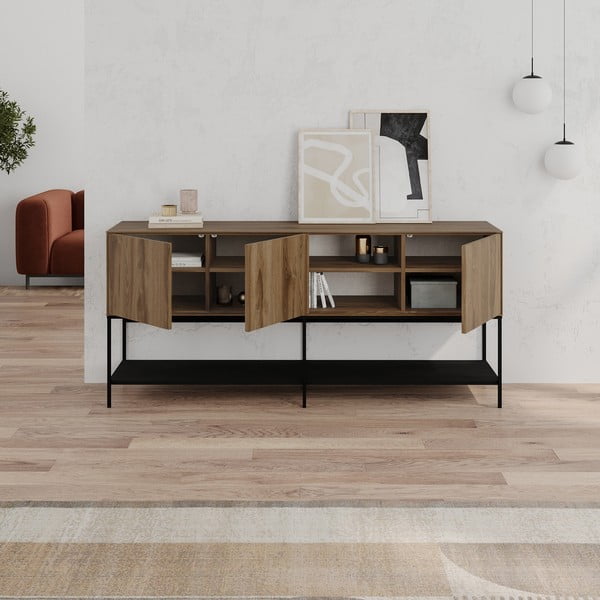 Comodă neagră/în culoare naturală cu aspect de lemn de stejar 180x80x40 cm Amira – Marckeric-image-2