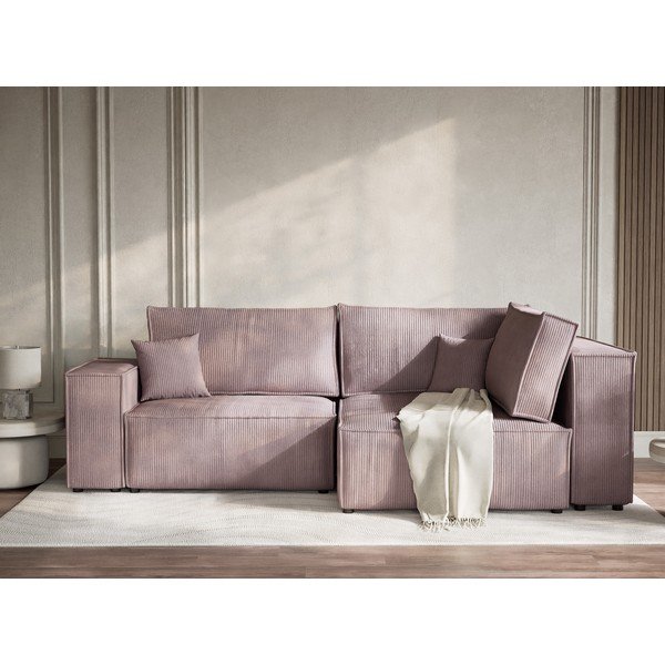 Colțar mov extensibil/cu spațiu de depozitare cu tapițerie din catifea reiată  (cu colț pe partea dreaptă/în formă de ”L”) Tonga – Maison de Rêve-image-1