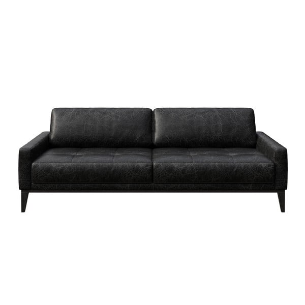 Canapea din piele MESONICA Musso Tufted, negru, 210 cm