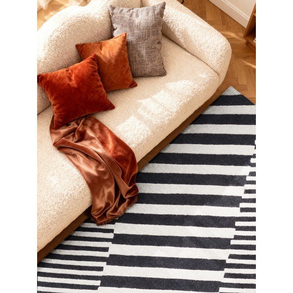 Covor alb-negru țesut manual din lână 160x230 cm Stryve Flux – Elle Decoration-image-2