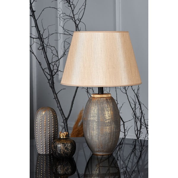Veioză gri/bej cu abajur textil (înălțime 46 cm) Yakamoz – Opviq lights-image-1