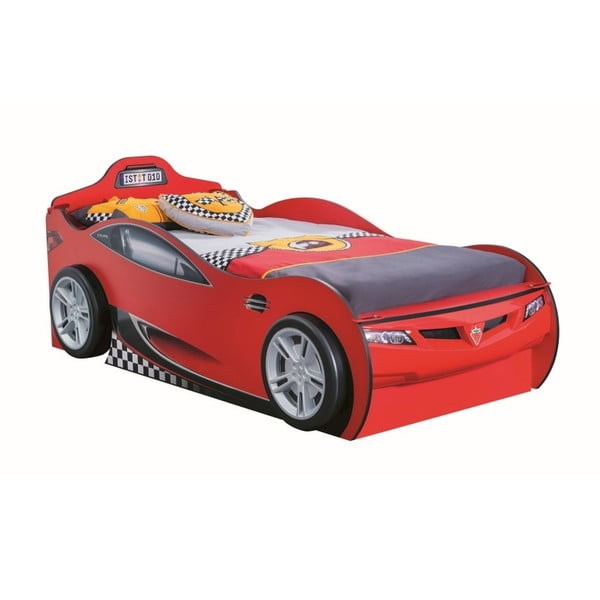 Pat de copii în formă de mașină cu spațiu de depozitare Race Cup Carbed With Friend Bed Red, 90 x 190 cm, roșu
