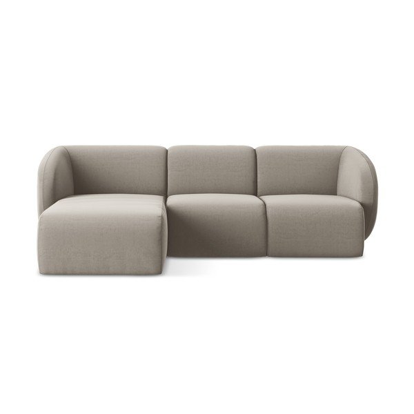 Colțar maro deschis cu tapițerie din catifea (cu colț pe partea stângă/cu șezlong) Lani – Makamii