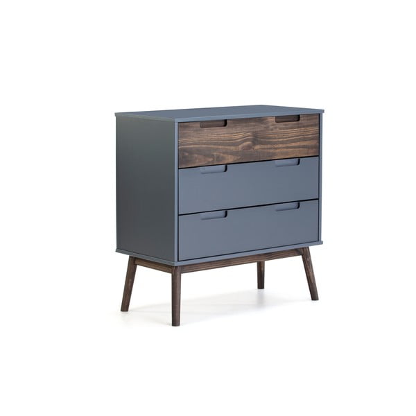 Comodă gri antracit/maro închis înaltă din lemn masiv de pin 80x82 cm Nussa – Marckeric-image-2