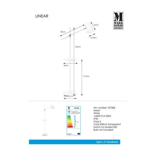 Lampadar cu spațiu pentru depozitare Markslöjd Linear, alb-image-3