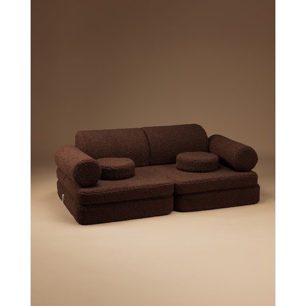Pernă de joacă pentru copii maro închis cu tapițerie din țesătură bouclé Warm Hazel – Wigiwama-image-1