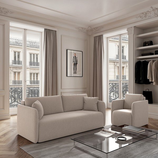 Canapea bej extensibilă cu tapițerie din catifea 220 cm Chaum – Rodier-image-1