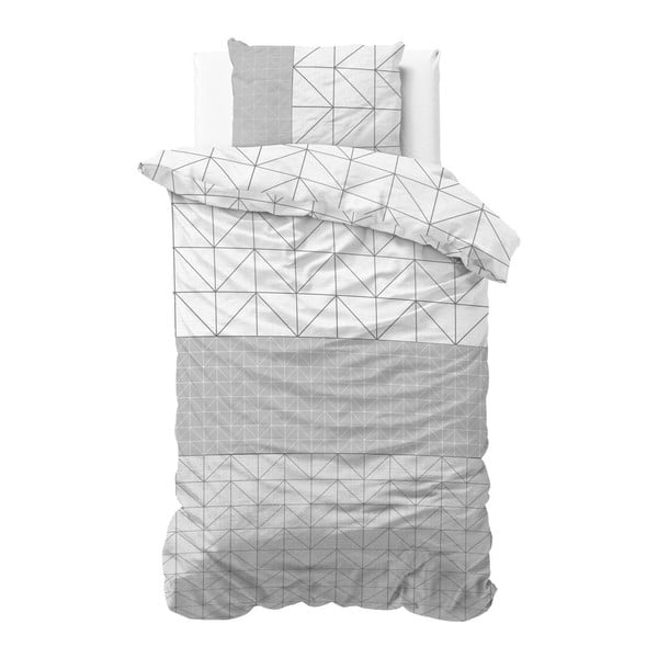 Lenjerie din bumbac, pat de o persoană Sleeptime Gino, 140 x 220 cm, gri-alb
