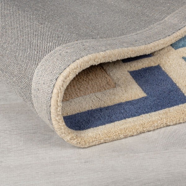 Covor tip traversă albastru/portocaliu țesut manual din lână 60x230 cm Retro Blocks – Flair Rugs-image-2