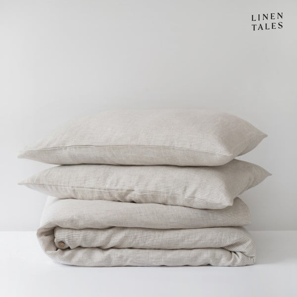 Lenjerie de pat albă/bej din in pentru pat de o persoană 140x200 cm – Linen Tales