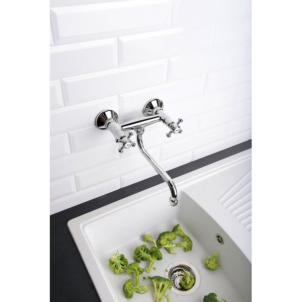 Baterie argintiu-lucios pentru chiuvetă cu montare pe perete (1 ieșire) Antea – Sapho-image-1