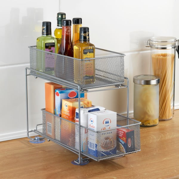 Suport cu 2 coșuri metalic gri cu ventuze Wenko -image-1