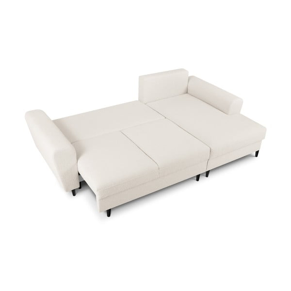 Colțar bej extensibil, cu spațiu de depozitare cu tapițerie din țesătură bouclé (cu colț pe partea dreaptă, cu șezlong) Kyoto – Cosmopolitan Design-image-2