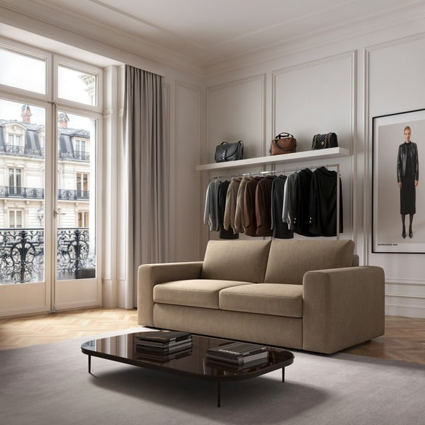 Canapea maro deschis cu tapițerie din catifea 218 cm Baga – Rodier-image-1