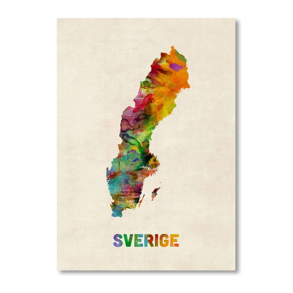 Poster cu hartă Suedia Americanflat Art, 60 x 42 cm, multicolor
