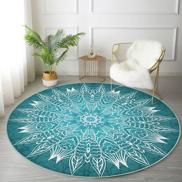 Covor rotund  turcoaz lavabil adecvat și  pentru aspiratoare robot   ø 100 cm Comfort – Mila Home-image-4