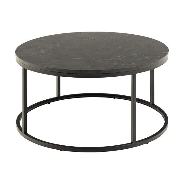 Măsuță de cafea neagră rotundă cu blat cu aspect de marmură ø 80 cm Spiro – Actona-image-4