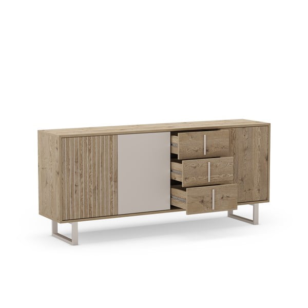 Comodă gri/în culoare naturală joasă cu aspect de lemn de stejar 180x80 cm Millay – Marckeric-image-4