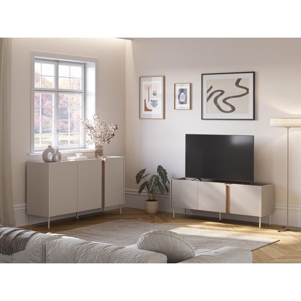 Comodă TV crem/în culoare naturală cu aspect de lemn de stejar 140x53x35 cm Lucile – Marckeric-image-1