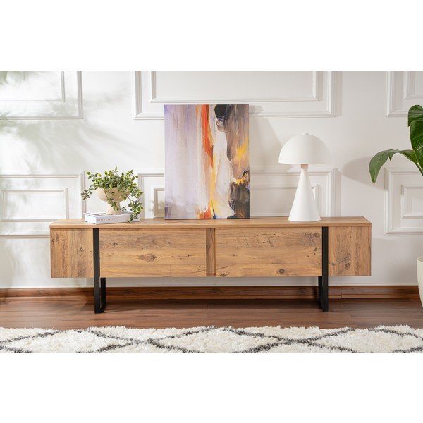 Comodă TV în culoare naturală cu aspect de lemn de pin 180x50x29,5 cm Serenity – Kalune Design-image-4