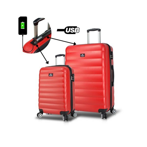 Set 2 valize cu roți și port USB My Valice RESSNO Cabin & Large, roșu-image-1