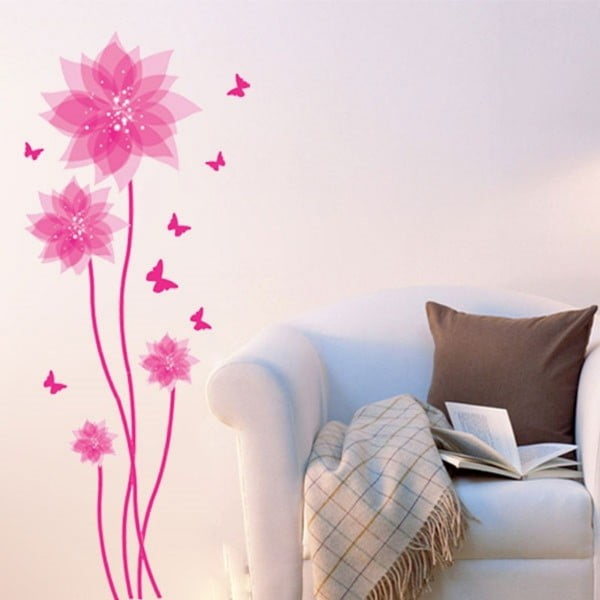 Autocolant Ambiance Pinkish Flowers And Butterflies