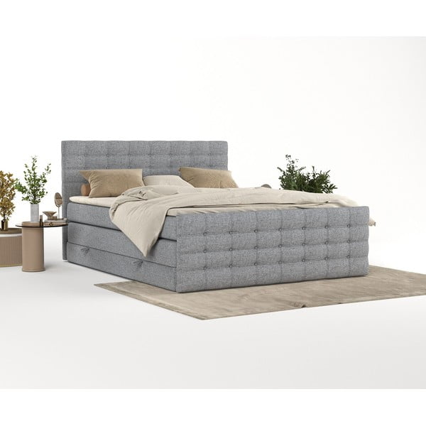 Pat boxspring gri cu spațiu de depozitare 160x200 cm Blend – Maison de Rêve-image-2