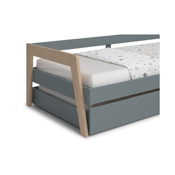 Pat pentru copii  verde/verde prăfuit cu extensie suplimentară din lemn de pin cu spațiu de depozitare cu somieră 90x200 cm Carrie – Marckeric-image-1