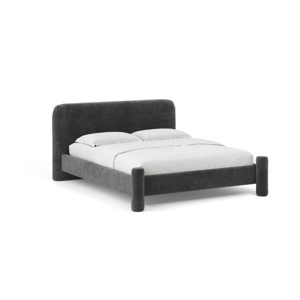 Pat matrimonial gri închis tapițat cu somieră 160x200 cm Vera – Micadoni 