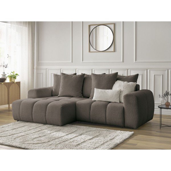 Colțar maro extensibil/cu spațiu de depozitare cu tapițerie din țesătură bouclé (cu colț pe partea stângă/cu șezlong) Roxelane – Bobochic Paris-image-4