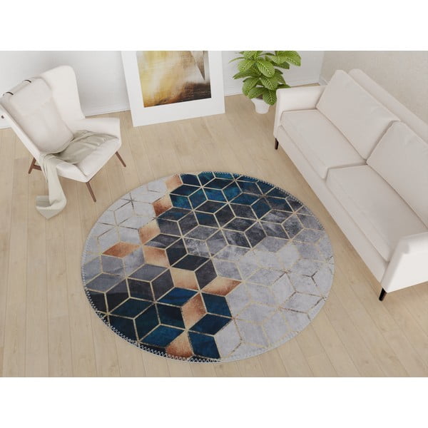 Covor alb/în culoarea petrolului lavabil rotund ø 100 cm – Vitaus-image-1