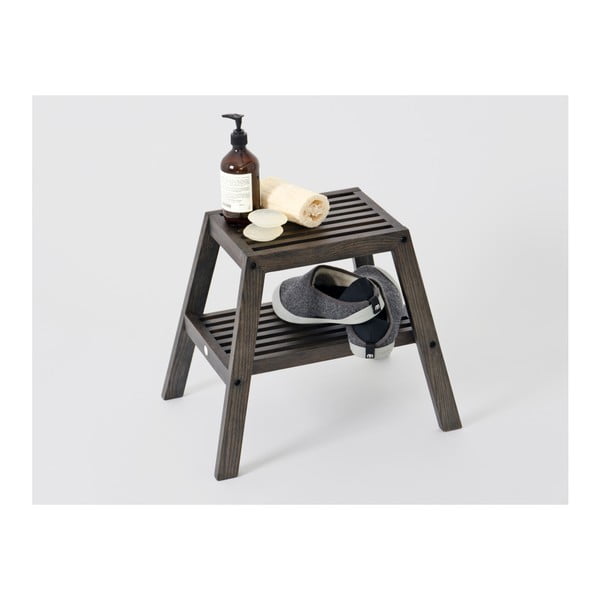 Scaun din lemn de stejar Wireworks Slatted Stool, negru-image-4