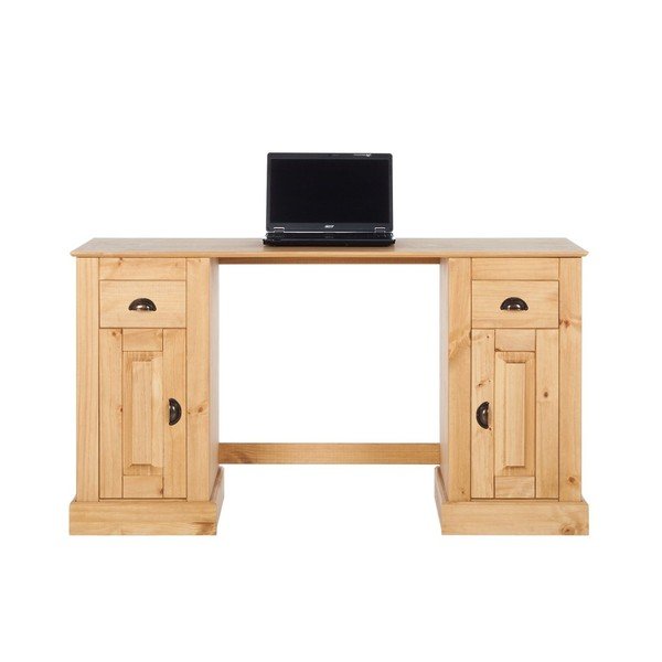 Birou din lemn de pin cu 2 uși Støraa Tommy, culoare naturală-image-3