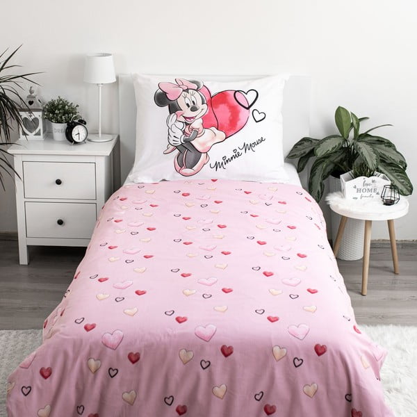 Lenjerie de pat pentru copii albă-roz din bumbac pentru pat de o persoană 140x200 cm Minnie "White" – Jerry Fabrics-image-2