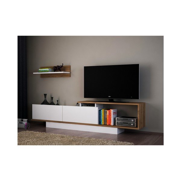 Set mobilier TV alb/natural 180x55 cm Asos - Woody Fashion-image-3