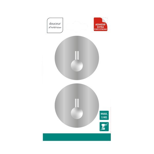 Cârlige argintiu-lucios 2 buc. autoadezive din metal Fixeo – douceur d'intérieur-image-1