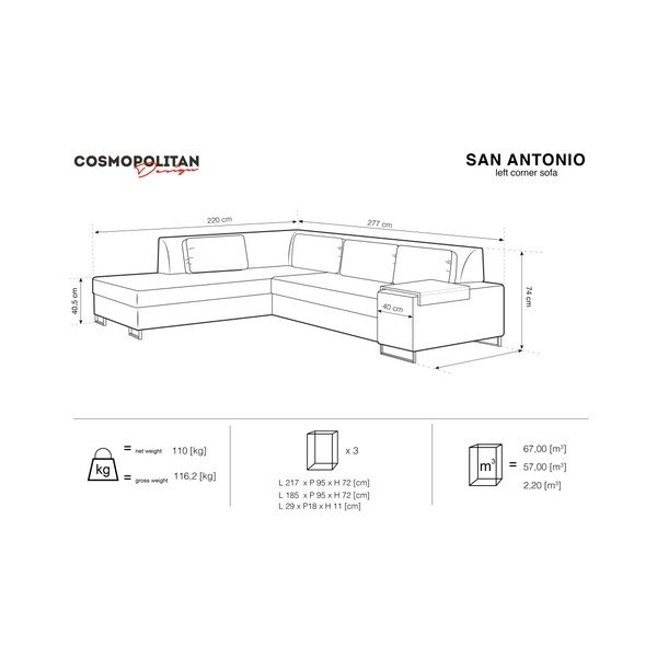 Canapea extensibilă cu șezlong pe partea stângă Cosmopolitan Design San Antonio, albastru închis-image-2