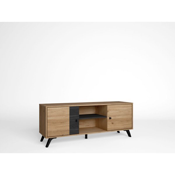 Comodă TV neagră cu aspect de stejar 136x53 cm Natura - Marckeric-image-2