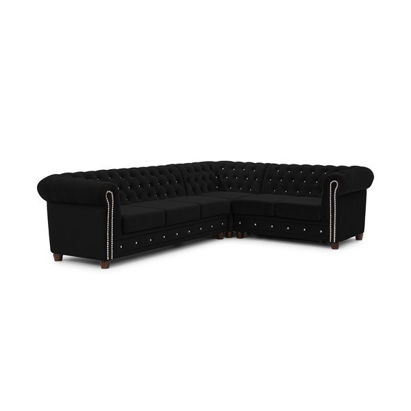 Colțar negru extensibil cu tapițerie din catifea (cu colț pe partea dreaptă/în formă de ”L”) York Blik – Ropez