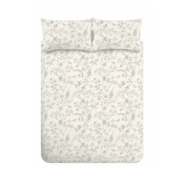Lenjerie de pat verde-crem din bumbac pentru pat de o persoană 135x200 cm Thea Floral – Bianca