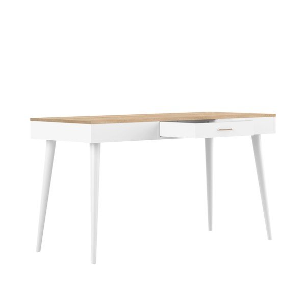 Birou alb cu blat cu aspect de stejar 134x59 cm - TemaHome -image-3