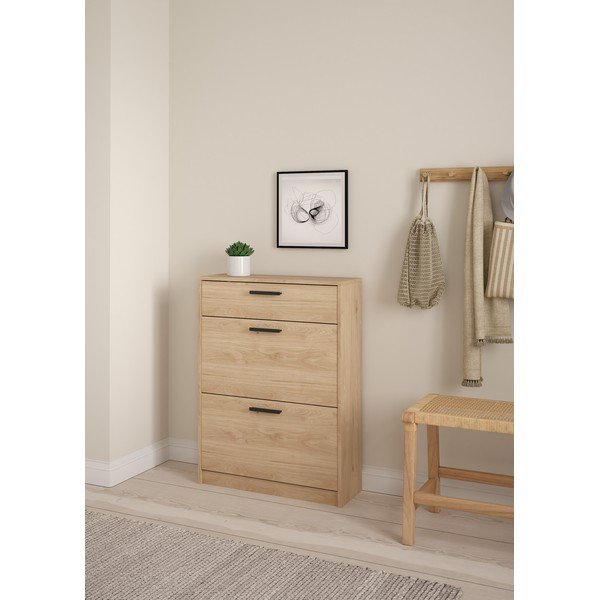 Pantofar în culoare naturală cu deschidere înclinată cu aspect de lemn de stejar 70x94x24 cm Escape – Tvilum-image-1