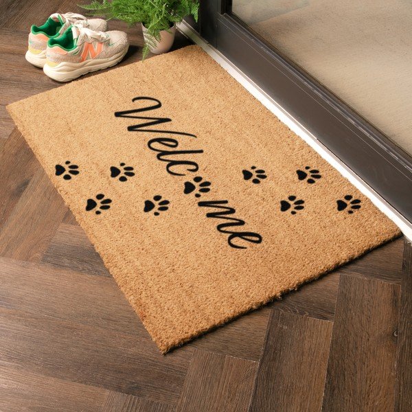Covoraș de intrare din fibre de nucă de cocos 60x90 cm Welcome Paws – Artsy Doormats-image-1