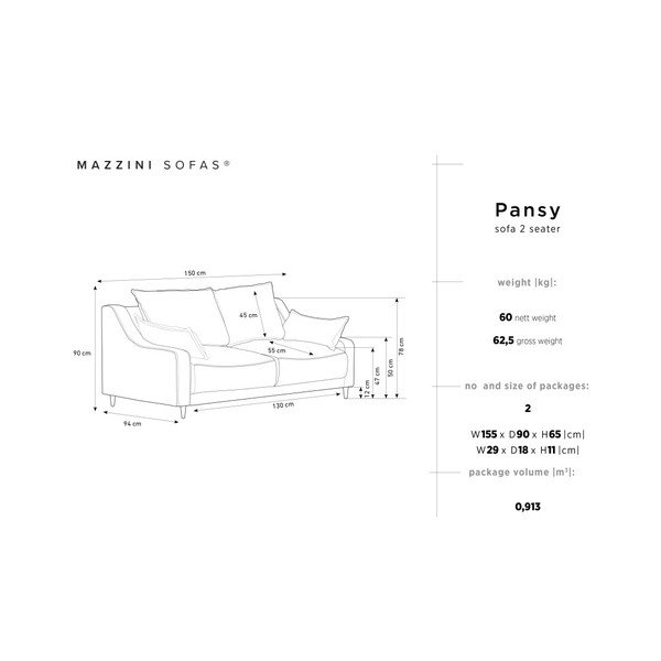 Canapea Mazzini Sofas Pansy, bej, 150 cm-image-3