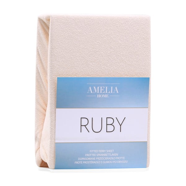 Cearceaf bej din frotir cu elastic 160x200 cm Ruby – Restilo-image-2