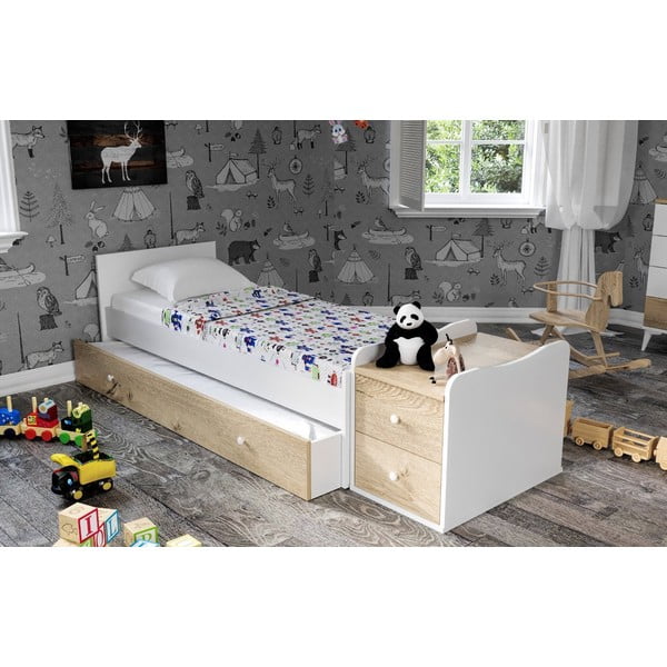 Pătuț alb/în culoare naturală cu spațiu de depozitare 60x120 cm Sansa – Kalune Design-image-2