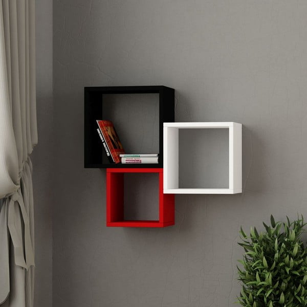 Etajeră de perete Kutugen, roșu-negru-alb-image-1