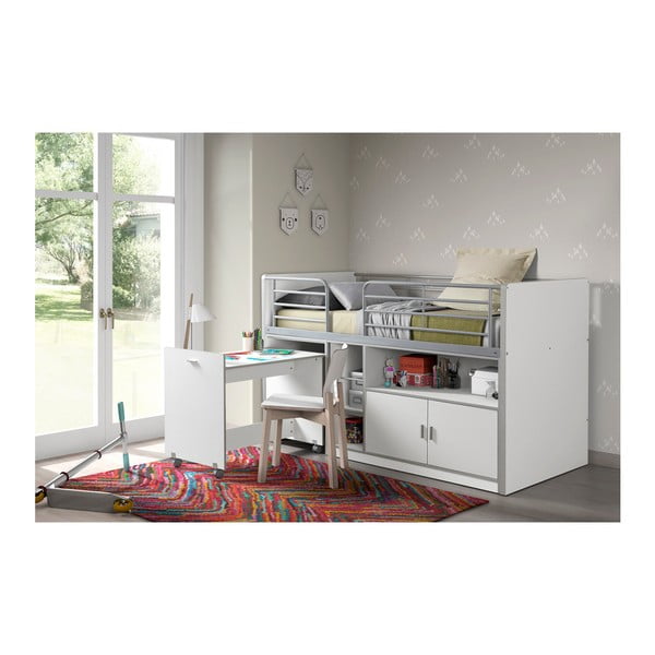 Pat supraetajat cu spațiu pentru depozitare și birou Vipack Bonny, 200 x 90 cm, alb-image-1